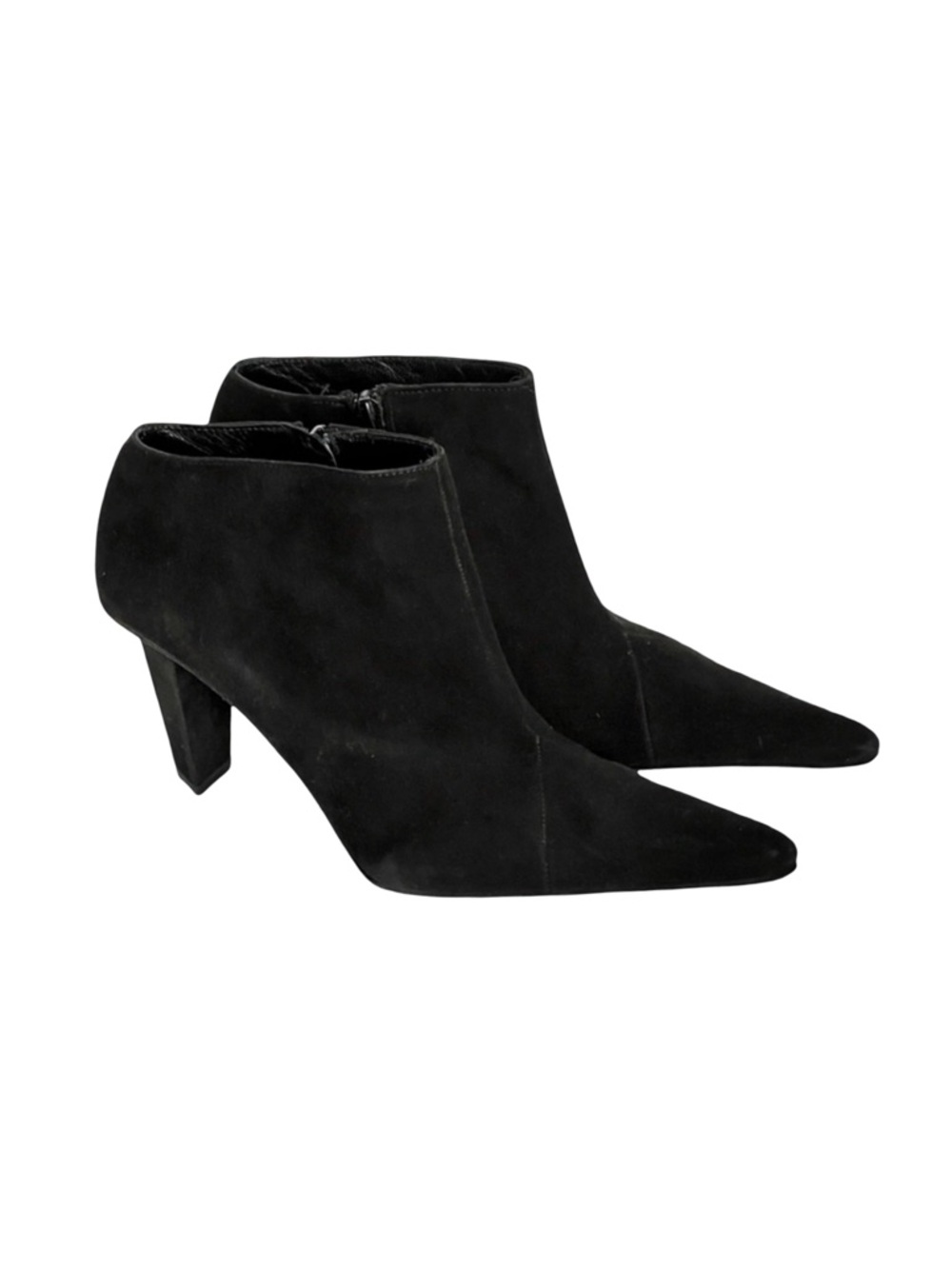 Robert Clergerie Paris Black Suede Ankle Boots Pointed Toe Sculptural Heel US 7